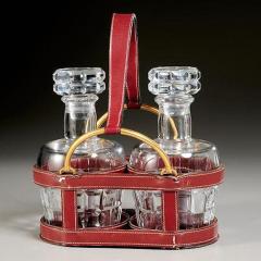 Jacques Adnet RARE RED STITCHED LEATHER EQUESTRIAN DECANTER SET BY JACQUES ADNET FOR HERMES - 1911392