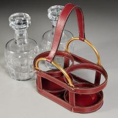 Jacques Adnet RARE RED STITCHED LEATHER EQUESTRIAN DECANTER SET BY JACQUES ADNET FOR HERMES - 1911393