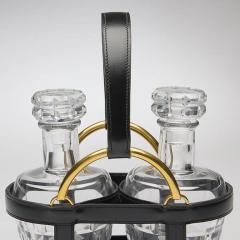 Jacques Adnet Rare Black Stitched Leather Equestrian Decanter Set by Jacques Adnet for Hermes - 4603696