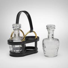 Jacques Adnet Rare Black Stitched Leather Equestrian Decanter Set by Jacques Adnet for Hermes - 4603699