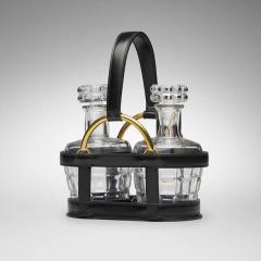 Jacques Adnet Rare Black Stitched Leather Equestrian Decanter Set by Jacques Adnet for Hermes - 4603700