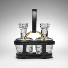 Jacques Adnet Rare Black Stitched Leather Equestrian Decanter Set by Jacques Adnet for Hermes - 4603763