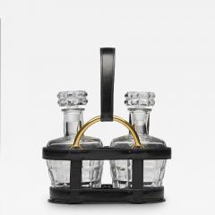 Jacques Adnet Rare Black Stitched Leather Equestrian Decanter Set by Jacques Adnet for Hermes - 4603764