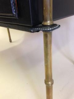 Jacques Adnet Rare French Handstitched Leather and Brass Faux Bamboo Commode by Jacques Adnet - 1695903