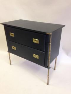 Jacques Adnet Rare French Handstitched Leather and Brass Faux Bamboo Commode by Jacques Adnet - 1695904