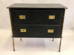 Jacques Adnet Rare French Handstitched Leather and Brass Faux Bamboo Commode by Jacques Adnet - 1723034