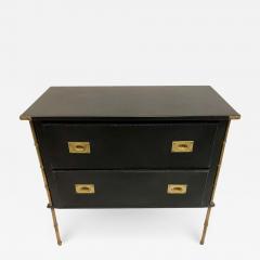 Jacques Adnet Rare French Handstitched Leather and Brass Faux Bamboo Commode by Jacques Adnet - 1724887