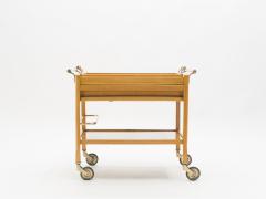 Jacques Adnet Rare Jacques Adnet art deco beechwood brass bar cart trolley 1940s - 1687562