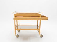 Jacques Adnet Rare Jacques Adnet art deco beechwood brass bar cart trolley 1940s - 1687568