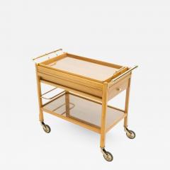 Jacques Adnet Rare Jacques Adnet art deco beechwood brass bar cart trolley 1940s - 1688826