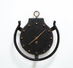 Jacques Adnet Rare Leather and Bronze Horseshoe Wall Clock by Jacques Admet - 2596972