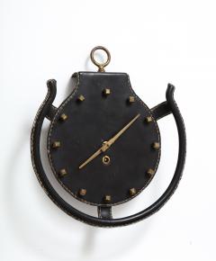 Jacques Adnet Rare Leather and Bronze Horseshoe Wall Clock by Jacques Admet - 2596973