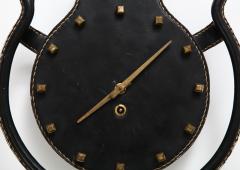 Jacques Adnet Rare Leather and Bronze Horseshoe Wall Clock by Jacques Admet - 2596976