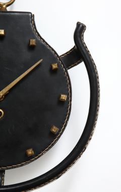 Jacques Adnet Rare Leather and Bronze Horseshoe Wall Clock by Jacques Admet - 2596977