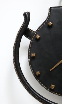 Jacques Adnet Rare Leather and Bronze Horseshoe Wall Clock by Jacques Admet - 2596979