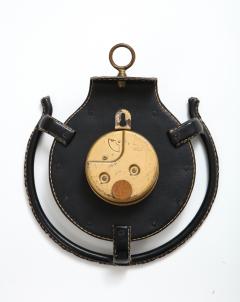 Jacques Adnet Rare Leather and Bronze Horseshoe Wall Clock by Jacques Admet - 2596980