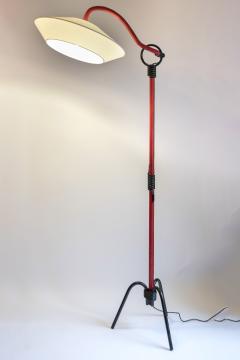 Jacques Adnet Rare Red Stitched Leather Floor Lamp By Jacques Adnet - 1231590