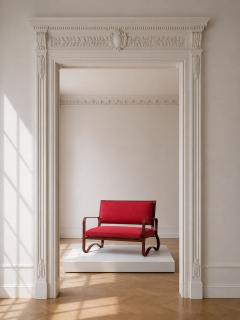 Jacques Adnet Rare Settee Leather Steel France 1950s - 4703592