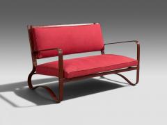Jacques Adnet Rare Settee Leather Steel France 1950s - 4703593