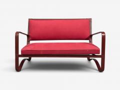 Jacques Adnet Rare Settee Leather Steel France 1950s - 4703595