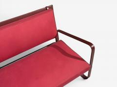 Jacques Adnet Rare Settee Leather Steel France 1950s - 4703596