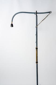 Jacques Adnet Rare floor lamp in blue stitched leather by Jacques Adnet - 1208241
