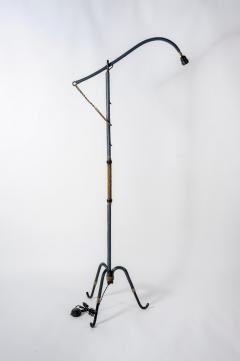 Jacques Adnet Rare floor lamp in blue stitched leather by Jacques Adnet - 1208242