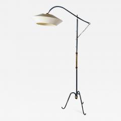 Jacques Adnet Rare floor lamp in blue stitched leather by Jacques Adnet - 1215321