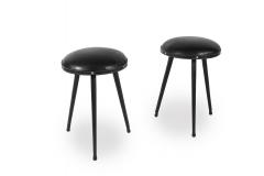 Jacques Adnet Rare pair of Stitched Leather stools by Jacques Adnet - 1182885