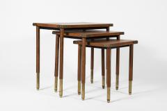 Jacques Adnet Rare set of Stitched Leather Nesting tables by Jacques Adnet - 1126472