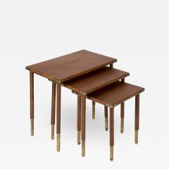 Jacques Adnet Rare set of Stitched Leather Nesting tables by Jacques Adnet - 1127092