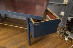 Jacques Adnet RareStitched blue Leather Adnet Desk - 1231821