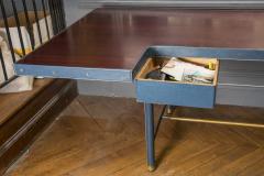Jacques Adnet RareStitched blue Leather Adnet Desk - 1231837