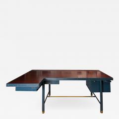 Jacques Adnet RareStitched blue Leather Adnet Desk - 1232050