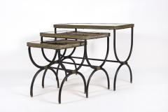 Jacques Adnet Set of 3 Nesting tables in Stitched Leather By Jacques Adnet - 1075466