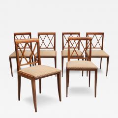 Jacques Adnet Set of 6 Fine French 1950s Walnut Dining Chairs - 4043216