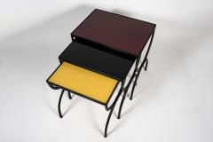 Jacques Adnet Set of Stitched leather Nesting tables by Jacques Adnet - 1235057