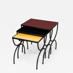 Jacques Adnet Set of Stitched leather Nesting tables by Jacques Adnet - 1236112