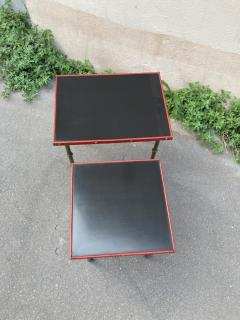 Jacques Adnet Set of two 1950s Stitched leather nesting tables by Jacques Adnet - 3855945
