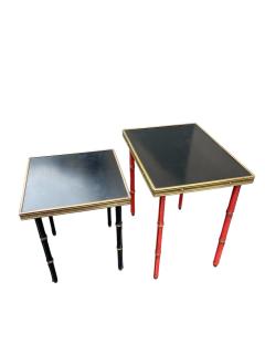 Jacques Adnet Set of two stitched leather nesting tables by Jacques Adnet - 4551414