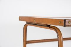 Jacques Adnet Side table in stitched leather with mahogany top by Jacques Adnet - 2112551