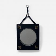 Jacques Adnet Stitched Leather Mirror with Brass Ornamentation - 2974242