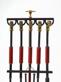Jacques Adnet Stitched Leather fire tools set by Jacques Adnet - 1196700