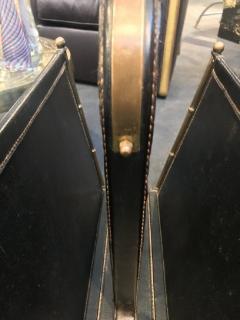 Jacques Adnet Stylish stitched leather and brass magazine holder by Jacques Adnet - 903514