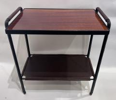 Jacques Adnet Two Tier Stiched Leather and Mahogany Side Table - 3213707