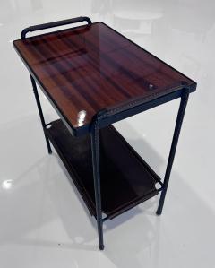 Jacques Adnet Two Tier Stiched Leather and Mahogany Side Table - 3213708