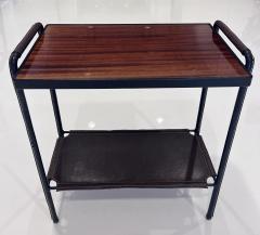 Jacques Adnet Two Tier Stiched Leather and Mahogany Side Table - 3213710