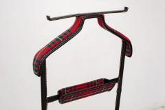 Jacques Adnet Valet Black Stitched Leather and Tartan Upholstery France 1950s - 4547113