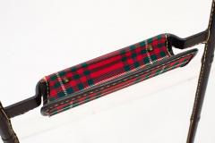 Jacques Adnet Valet Black Stitched Leather and Tartan Upholstery France 1950s - 4547115