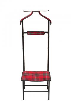Jacques Adnet Valet Black Stitched Leather and Tartan Upholstery France 1950s - 4547116